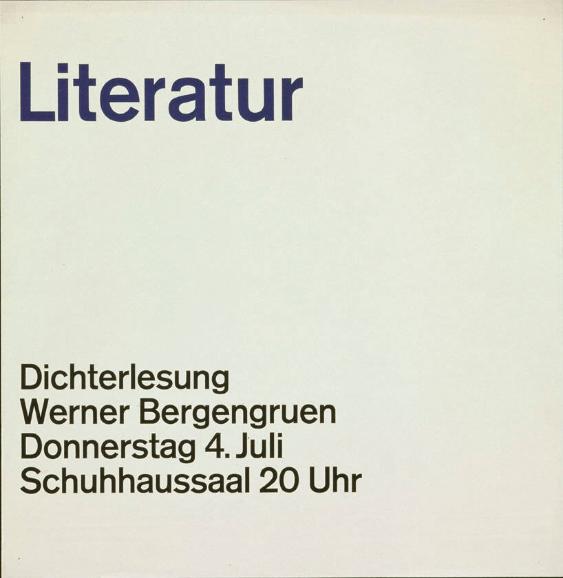 Literatur - Dichterlesung Werner Bergengruen - Donnerstag 4. Juli - Schuhhaussaal
