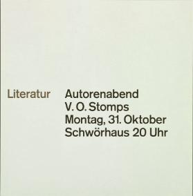 Literatur - Autorenabend - V.O. Stomps - Montag, 31. Oktober - Schwörhaus 20 Uhr