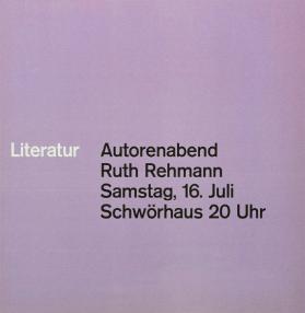 Literatur - Autorenabend - Ruth Rehmann - Samstag, 16. Juli - Schwörhaus 20 Uhr