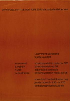 1. Kammermusikabend - Lasalle-Quartett - 11. Oktober 1956 - Tonhalle Kleiner Saal