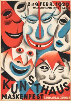 Kunsthaus - Maskenfest - Baur au Lac Zürich - 2. & 9. Febr. 1929 - Maskenprämierung Fr. 2000