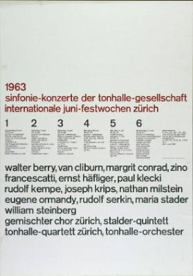 1963 - Sinfonie-Konzerte der Tonhalle-Gesellschaft - Internationale Juni-Festwochen Zürich - (...)