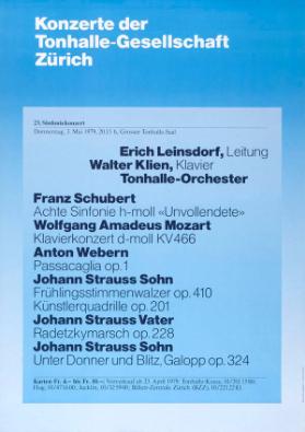 Konzerte der Tonhalle-Gesellschaft Zürich - Erich Leinsdorf, Leitung - Walter Klien, Klavier - Tonhalle-Orchester