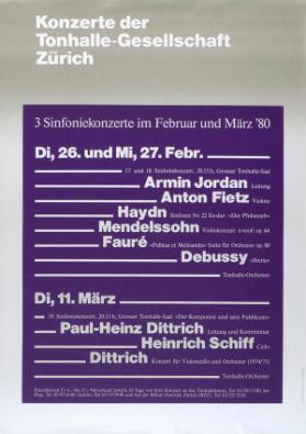 Konzerte der Tonhalle-Gesellschaft Zürich - 3 Sinfoniekonzerte im Februar und März '80