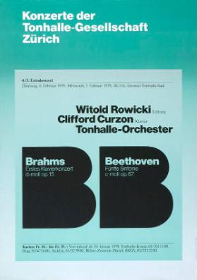 Konzerte der Tonhalle-Gesellschaft Zürich - BB - Brahms - Beethoven - Witold Rowicki - Clifford Curzon - Tonhalle-Orchester