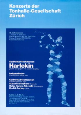 Konzerte der Tonhalle-Gesellschaft Zürich - Karlheinz Stockhausen - Harlekin - getanzt und gespielt von Suzanne Stephens