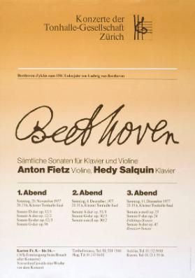 Konzerte der Tonhalle-Gesellschaft Zürich - Beethoven-Zyklus zum 150. Todesjahr von Ludwig van Beethoven - Beethoven - sämtliche Sonaten für Klavier und Violine