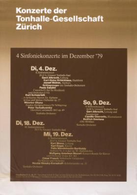 Konzerte der Tonhalle-Gesellschaft Zürich - 4 Sinfoniekonzerte im Dezember '79