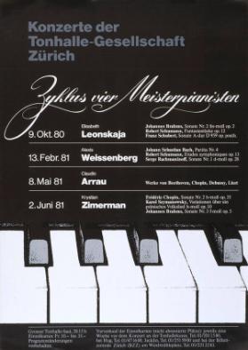Konzerte der Tonhalle-Gesellschaft Zürich - Zyklus vier Meisterpianisten