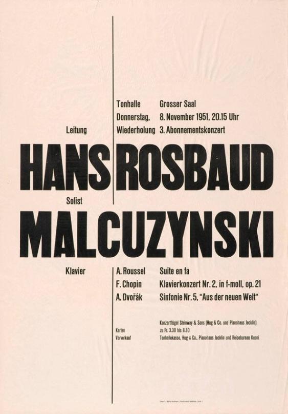 Tonhalle Grosser Saal - Hans Rosbaud - Solist Malcuzynski - 8. November 1951