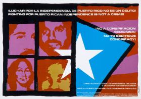 Luchar por la independencia de Puerto Rico no es un delito! Fighting for Puerto Rican indenpendence is not a crime! No a conspiracion sediciosa! No to seditious conspiracy! Libertad para todos los prigioneros politicos y de guerra Puertorrigueños! (...)