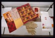 Projekt Gloves ; Pin-up ; Bild 11 ; Ausstellungsgestaltung (Bibl.geschoss) Blick in Vitrine

