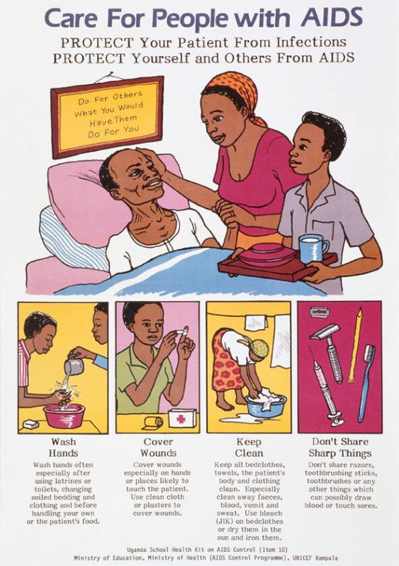 Care for people with aids. - Protect your patient from infections. - Protect yourself and others from aids. - Wash hands. - Cover wounds. - Keep clean. - Don't share sharp things.