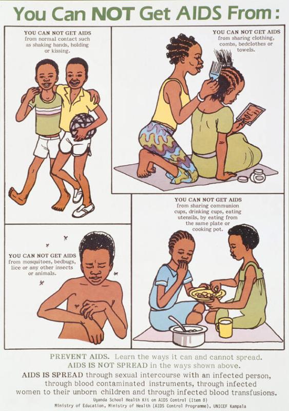 You can not get aids from: normal contact such as shaking hands, holding or kissing. From sharing clothing, combs, bedclothes or towels. From mosquitos, bedbugs, lice or any other insects or animals.