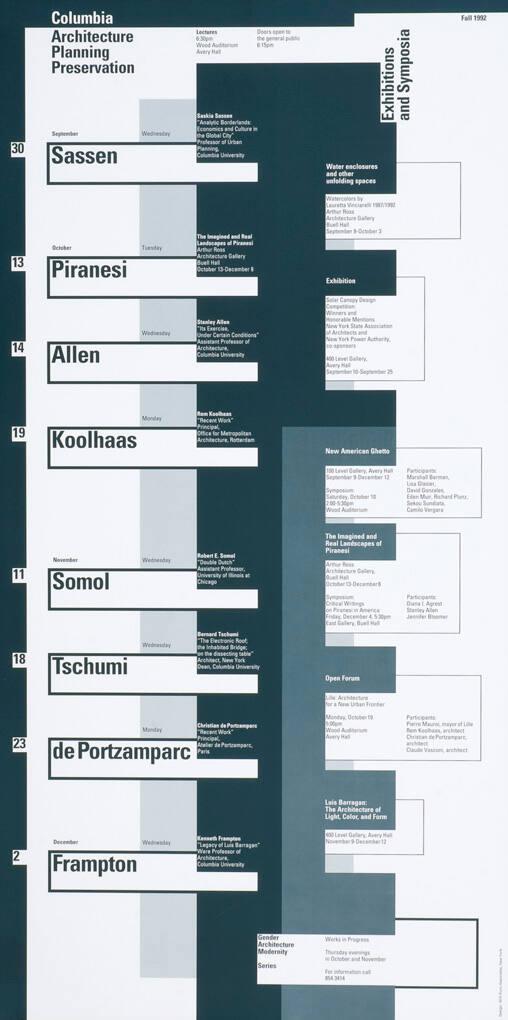 Columbia University - Architecture - Planning - Preservation - Lectures - Exhibitions and Symposia - Fall 1992