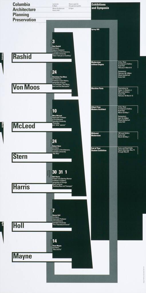 Columbia University - Architecture - Planning - Preservation - Lectures - Exhibitions and Symposia - Spring 1993