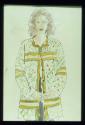 Outfit mit wandelbaren Modellen ; Bild 5 ; Entwurfsillustration (10) Lange Jacke mit Rauten Blu…