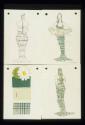 Bekleidung und Orthese ; 7. Monat Entwurftsillustrationen 1-3 (Feder, Farbstift und Stoffmuster…