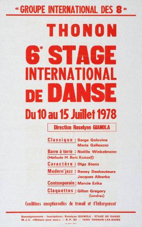Groupe International des 8 - Thonon - 6e Stage Internationale de Danse - Du 10 au 15 juillet 1978 - Direciton Roselyne Gianola (...)