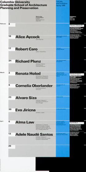 Columbia University - Graduate School of Architecture Planning and Preservation - Lectures and Exhibitions - Spring 1988 - Wednesday Lecture Series