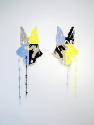 Simon Periton, Guardians, 2001, Papierschnitt, blaue, schwarze, graue, fluoreszierend-gelbe Pap…