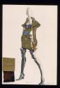 50s Warhols-60s Technic ; Entwurfsillustration mit Stoffmuster : Heart  (braun Cardign mit blau…