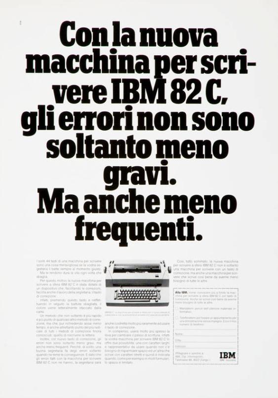 Con la nuova macchina per scrivere IBM 82 C, gli errori non sono soltanto meno gravi. Ma anche meno frequenti.