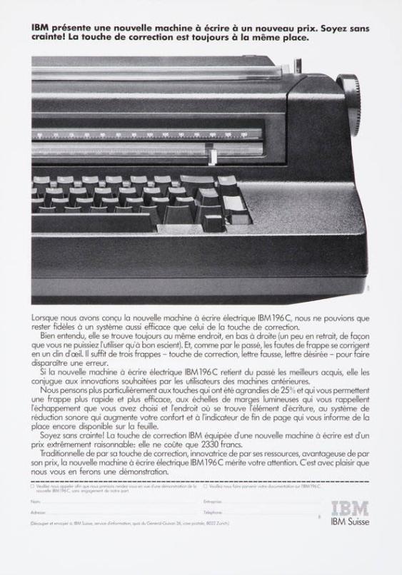 IBM présente une nouvelle machine à écrire à un nouveau prix. Soyez sans crainte! La touche de correction est toujour à la même place.