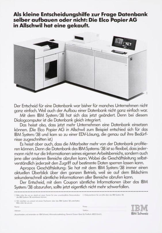 Als kleine Entscheidungshilfe zur Frage Datenbank selber aufbauen oder nicht: Die Elco Papier AG in Allschwil hat eine gekauft.