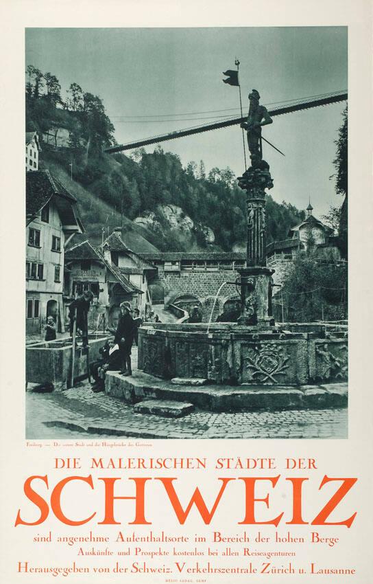 Die malerischen Städte der Schweiz sind angenehme Aufenthaltsorte im Bereich der  hohen Berge - Freiburg