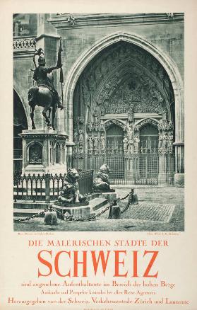 Die malerischen Städte der Schweiz sind angenehme Aufenthaltsorte im Bereich der hohen Berge - Bern:  Münster und Erlach-Denkmal