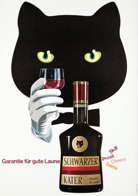 Garantie für gute Laune - Schwarzer Kater - Liqueur de Cassis - Prosit - Cheers - Santé - Skål