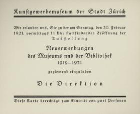 Neuerwerbungen des Museums und der Bibliothek 1919 - 1921
