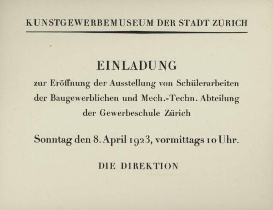 Schülerarbeiten der Gewerbeschule Zürich, Baugewerbliche und Mech.-Techn. Abteilung