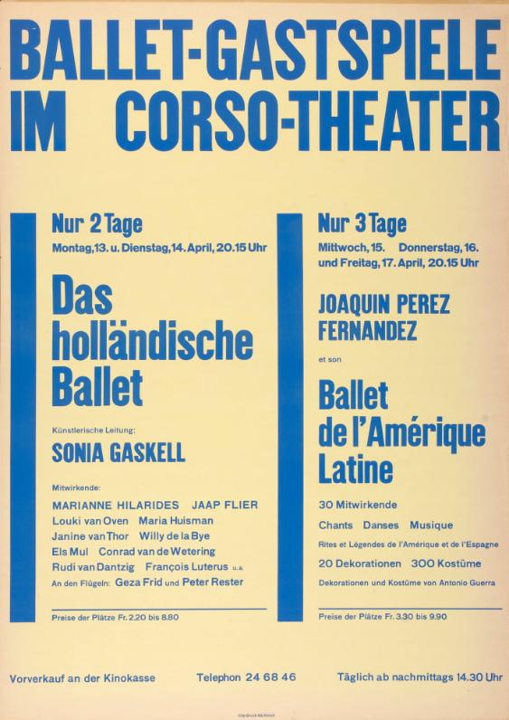 Ballet-Gastspiele im Corso-Theater - Das holländische Ballet - Künstlerische Leitung: Sonia Gaskell - Joaquin Perez Fernandez et son Ballet de l'Amérique Latine