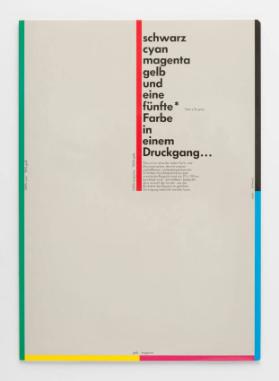 schwarz cyan magenta gelb und eine fünfte Farbe in einem Druckgang...