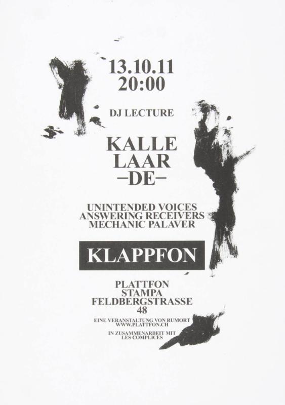 Klappfon - DJ Lecture - Kalle Laar - Unintended voices - Answering receivers - Mechanic palaver - Plattfon Stampa