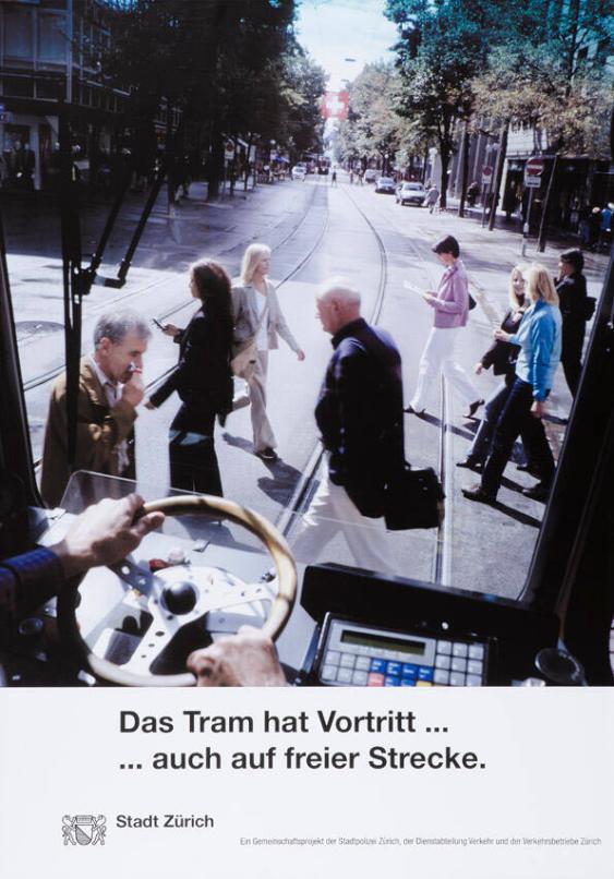 Das Tram hat Vortritt... auch auf freier Strecke. Stadt Zürich