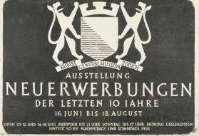 Ausstellung - Neuerwerbungen der letzten 10 Jahre - 16. Juni bis 18. August - Kunstgewerbemuseum Zürich