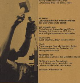 75 Jahre Lehrwerkstätte für Möbelschreiner der Gewerbeschule Zürich