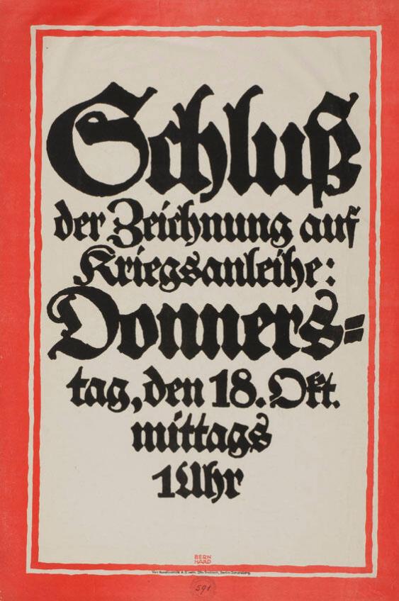 Schluss der Zeichnung auf Kriegsanleihe: Donnerstag, den 18. Okt. mittags 1 Uhr