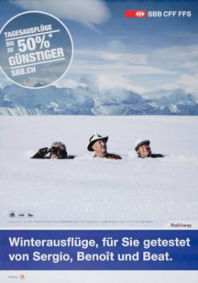 Tagesausflüge bis zu 50 % günstiger - SBB.CH - Winterausflüge, für Sie getestet von Sergio, Benoît und Beat. SBB - RailAway