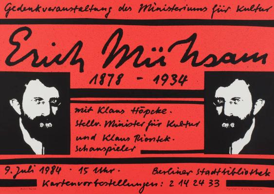 Gedenkveranstaltung des Ministeriums für Kultur - Erich Mühsam - 1878-1934 - Mit Klaus Höpcke - Stellv. Minister für Kultur und Klaus Piontek - Schauspieler - Berliner Stadtbibliothek