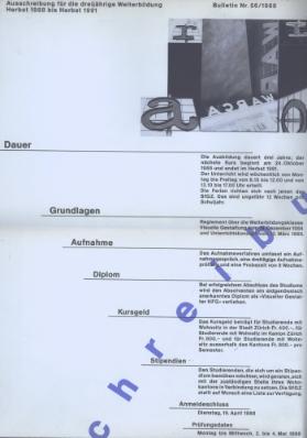 Ausschreibung für die dreijährige Weiterbildung ; Herbst 1988 bis Herbst 1991