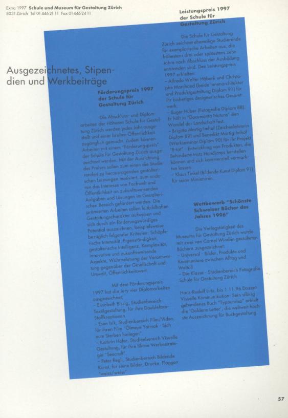 Ausgezeichnetes, Stipendien und Werkbeiträge. Leistungspreis 1997