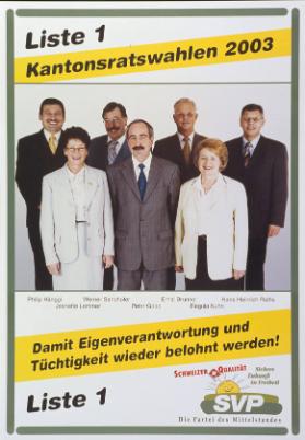 Damit Eigenverantwortung und Tüchtigkeit wieder belohnt werden - Kantonsratswahlen 2003 - SVP - Liste 1