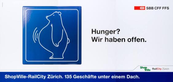 Hunger? Wir haben offen. ShopVille-RailCity Zürich. 135 Geschäfte unter einem Dach. SBB