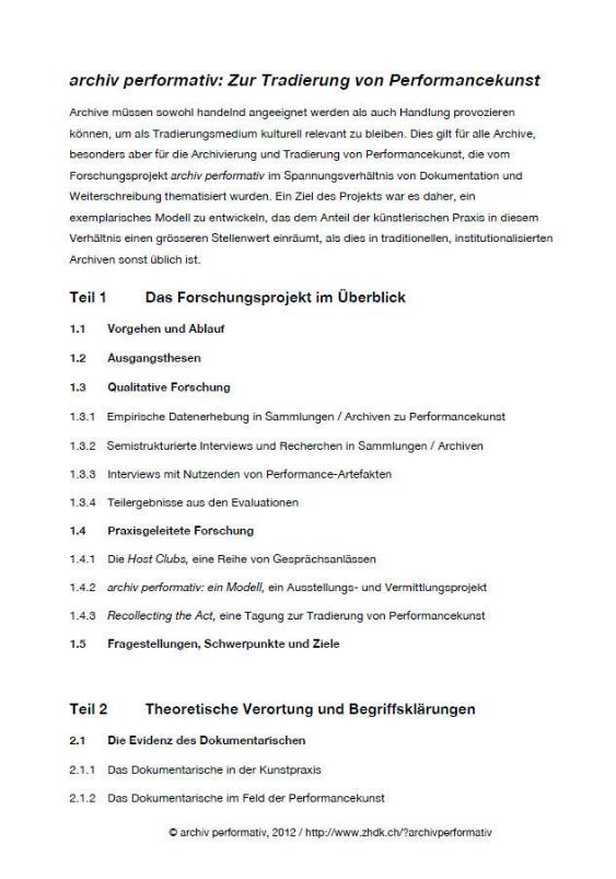 Archiv Performativ: Zur Tradierung von Performancekunst