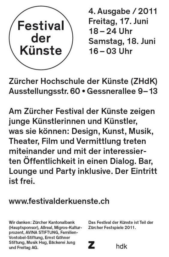Festival der Künste 2011, Programm: Booklet