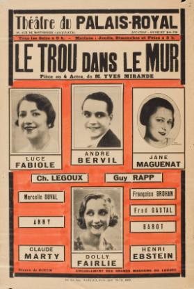 Théâtre du Palais-Royal - Le trou dans le mur - Luce Fabiole - Dolly Fairlie (...)
